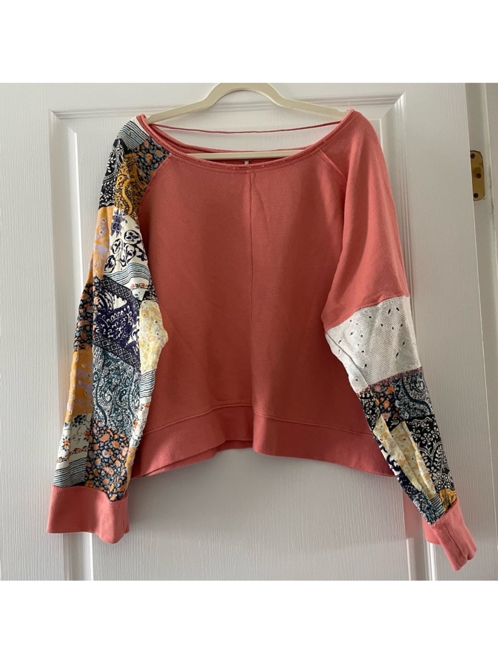 Free People Sun’s Out Patchwork Sleeve Pullover boho Top - Picture 6 of 7